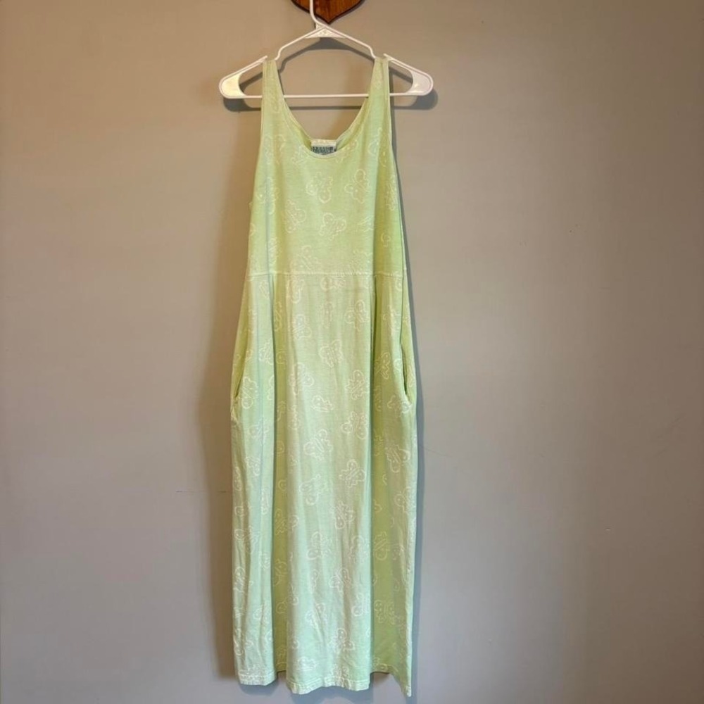 VTG Butterfly Patterned Green Maxi Dress (w Pockets!)